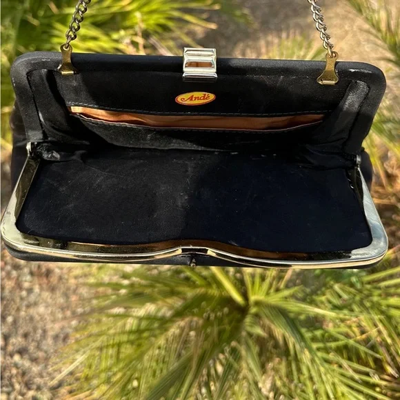 Vintage Ande Black Satin Clutch with Chain - Picture 4 of 6